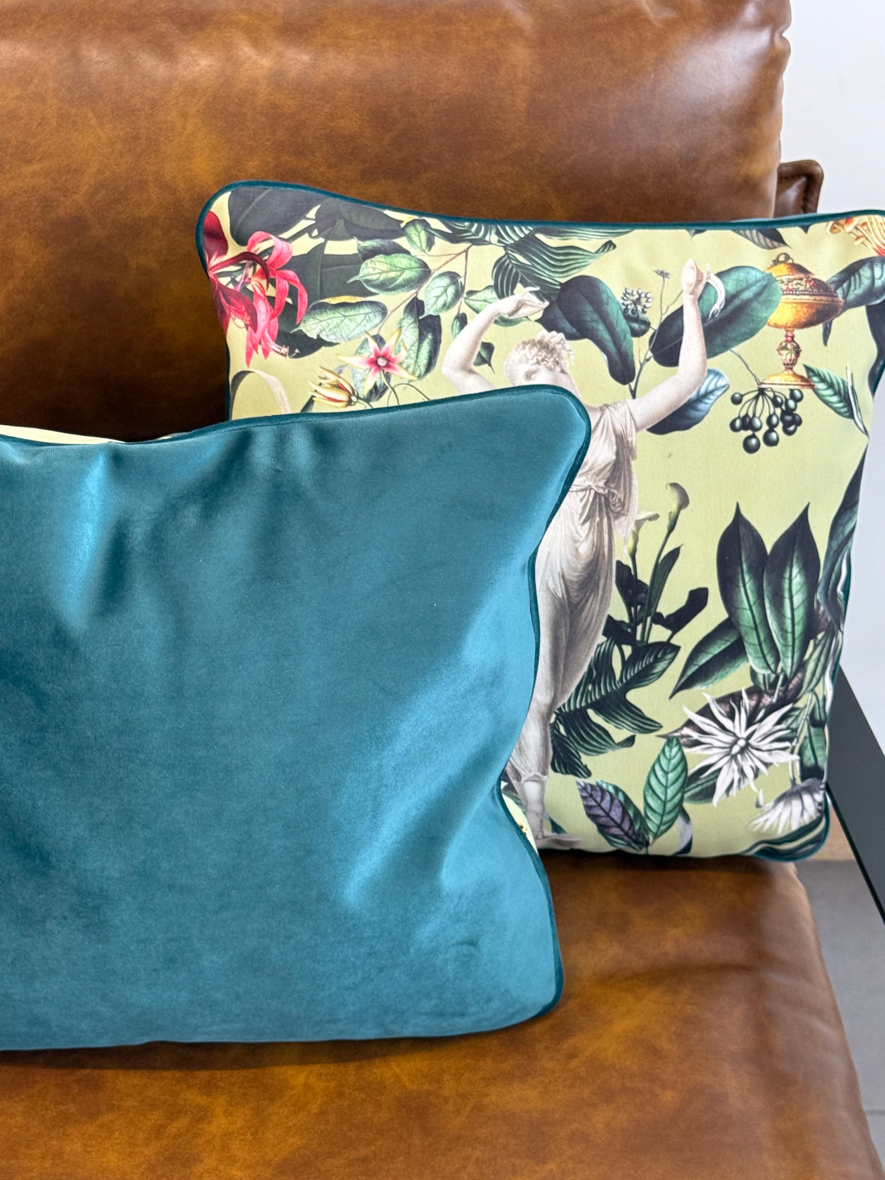 Coppia di Federe per Cuscini in Velluto 40x40 cm – Design Decorativo con Retro in Tinta Unita e Zip Nascosta